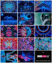 14 UV Blacklight Fluorescent & Glow In The Dark Art Postcards Pack